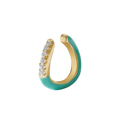 Gold Trip Women's Green / Silver / Gold Green Enamel Wave Ear Cuff In Gold In Blue