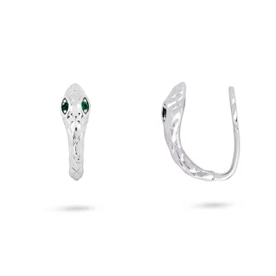 Gold Trip Women's Green / Silver Snake Clip On Earrings In Silver