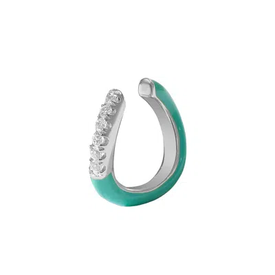 Gold Trip Women's Green / White / Silver Green Enamel Wave Ear Cuff In Silver