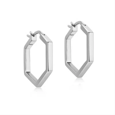 Gold Trip Women's Hexagon Huggie Hoop Earrings In Silver