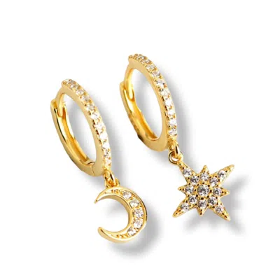 Gold Trip Women's Moon & Star Huggie Hoops In Gold