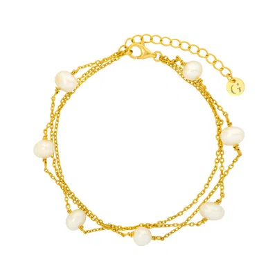 Gold Trip Women's Neutrals / Gold Layered Pearl Satellite Bracelet In Gold