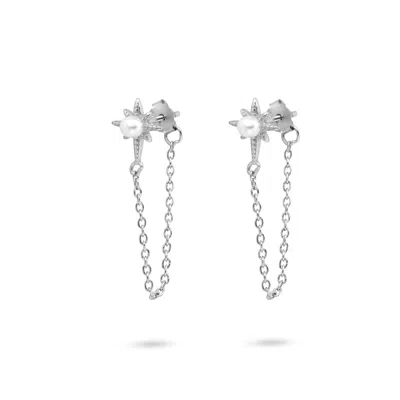 Gold Trip Women's Neutrals / Silver Pearl Star Chain Drop Earrings In Silver