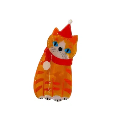 Gold Trip Women's Orange / Blue / Red Christmas Ginger Cat Claw Clip In Multi