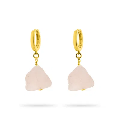 Gold Trip Women's Orange / Gold Rose Quartz Pebble Huggie Hoops In Gold