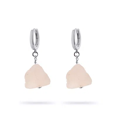 Gold Trip Women's Orange / Silver Rose Quartz Pebble Huggie Hoops In Silver In Pink