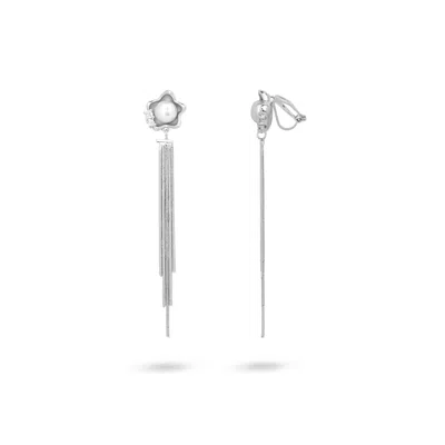 Gold Trip Women's Pearl Star Drop Clip On Earrings In Silver In Metallic