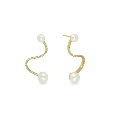 Gold Trip Women's Pearl Wave Earrings In Gold In Gray