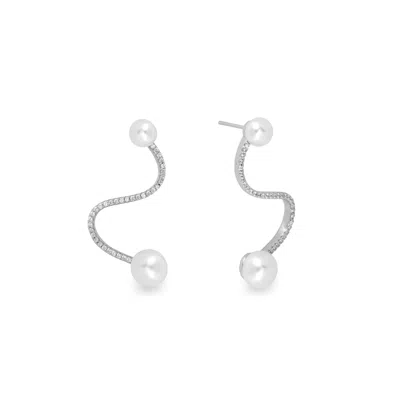 Gold Trip Women's Pearl Wave Earrings In Silver In White