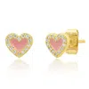 Gold Trip Women's Pink / Gold Enamel Heart Stud Earrings In Gold In Gold