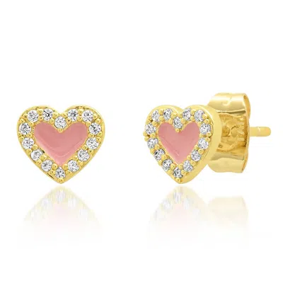 Gold Trip Women's Pink / Purple / Gold Enamel Heart Stud Earrings In Gold