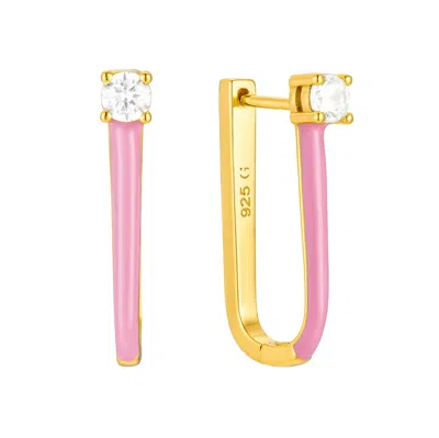 Gold Trip Women's Pink / Purple / Gold Pink Enamel U Hoop Earrings In Gold