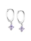 Gold Trip Women's Pink / Purple / Silver Amethyst Crystal Flower Huggie Hoops In Silver