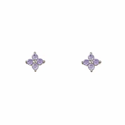 Gold Trip Women's Pink / Purple / Silver Amethyst Crystal Flower Studs In Silver In Multi
