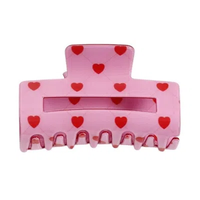 Gold Trip Women's Pink / Red Pink & Red Patterned Hearts Rectangle Claw Clip