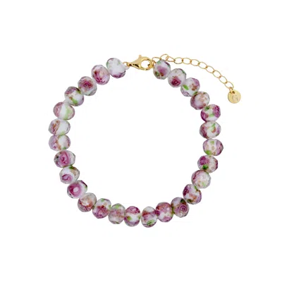 Gold Trip Women's Pink / White / Gold Summer Rose Glass Beaded Bracelet In Gold