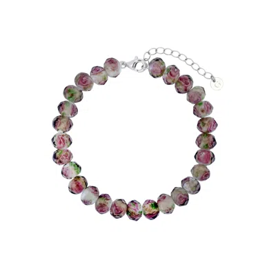 Gold Trip Women's Purple / Silver / Green Spring Rose Glass Beaded Bracelet In Silver