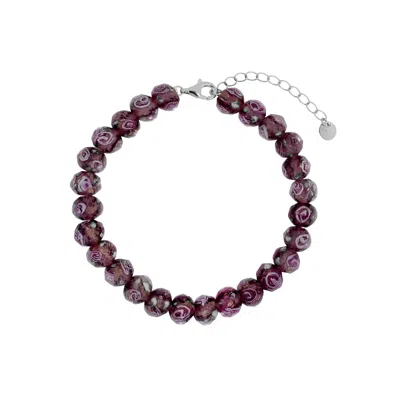 Gold Trip Women's Purple / Silver / White Autumn Rose Glass Beaded Bracelet In Silver In Multi