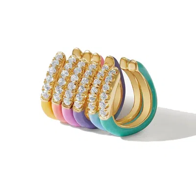 Gold Trip Women's Rainbow Wave Enamel Ear Cuff Set In Gold In Multi