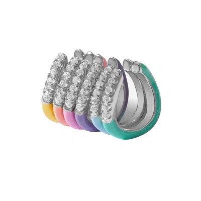Gold Trip Women's Rainbow Wave Enamel Ear Cuff Set In Silver In Multi
