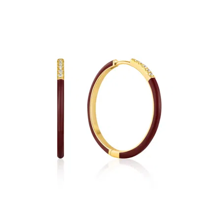 Gold Trip Women's Red / Gold Claret Enamel Hoop Earrings In Gold