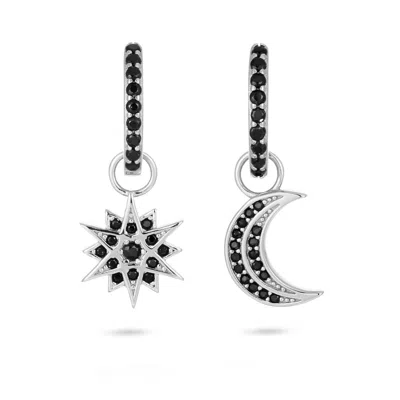 Gold Trip Women's Silver / Black Celestial Black Moon & Star Huggies In Silver In Multi
