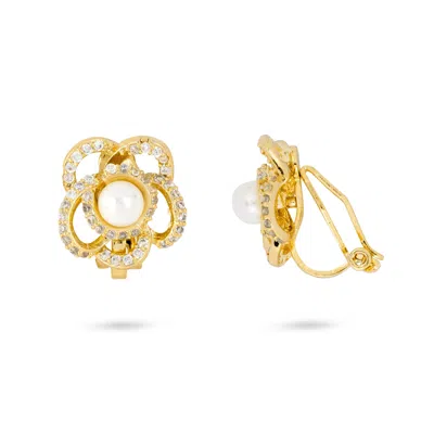 Gold Trip Women's Silver / Gold Flower Pearl Clip On Earrings In Gold