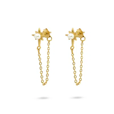 Gold Trip Women's Silver / Gold / White Pearl Star Chain Drop Earrings In Gold