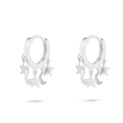 Gold Trip Women's Silver Moons & Stars Huggie Hoops In Metallic