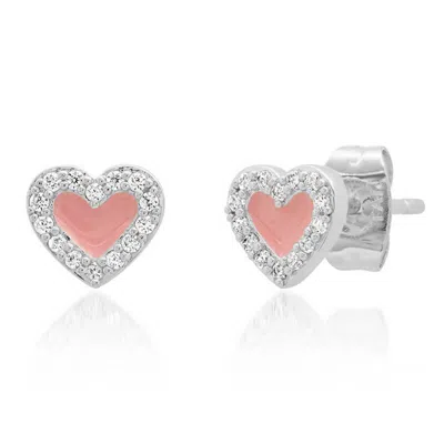 Gold Trip Women's Silver / Pink Enamel Heart Stud Earrings In Silver In White