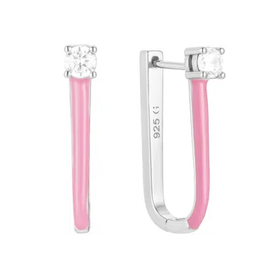 Gold Trip Women's Silver / Pink Pink Enamel U Hoop Earrings In Silver In Brown