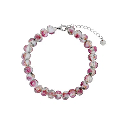Gold Trip Women's Silver / Pink / White Summer Rose Glass Beaded Bracelet In Silver