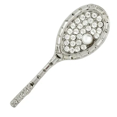 Gold Trip Women's Silver Vintage Jewel Tennis Racket Brooch
