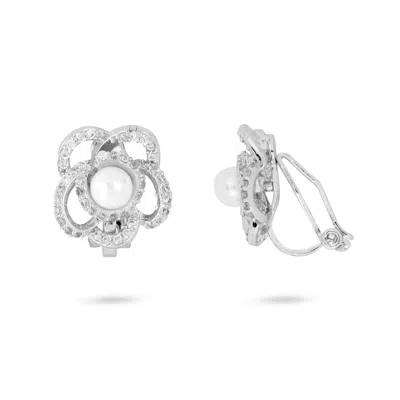 Gold Trip Women's Silver / White Flower Pearl Clip On Earrings In Silver In Neutral