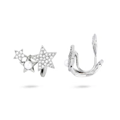 Gold Trip Women's Silver / White Triple Star Clip On Earrings