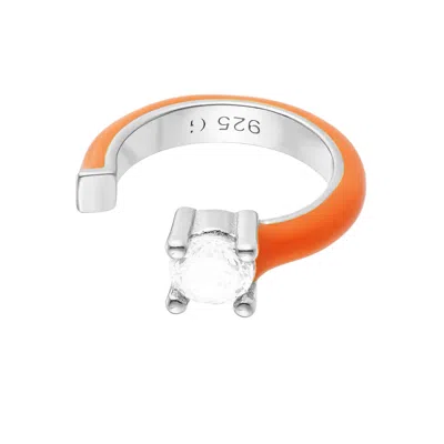 Gold Trip Women's Silver / Yellow Apricot Enamel Ear Cuff In Silver In Orange