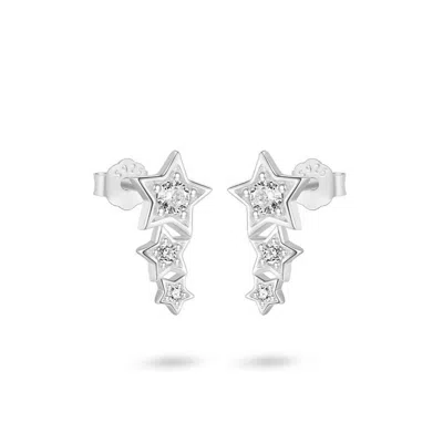 Gold Trip Women's Treble Star Ear Climbers In Silver In Metallic