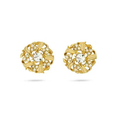 Gold Trip Women's Vintage Gold Swarovski Flower Clip-on Earrings