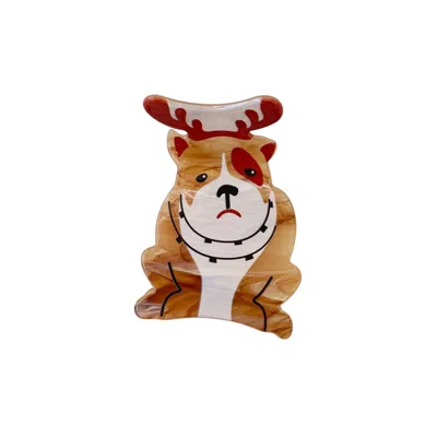 Gold Trip Women's White / Brown / Red Christmas Bulldog Claw Clip