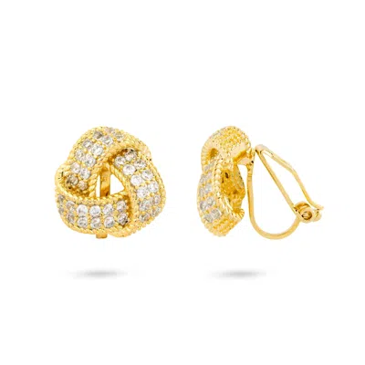 Gold Trip Women's White / Gold Crystal Knot Clip On Earrings In Gold In Multi