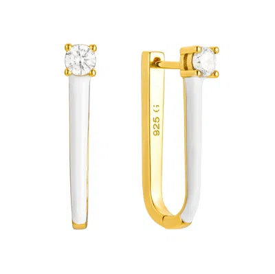 Gold Trip Women's White / Gold White Enamel U Hoop Earrings In Gold