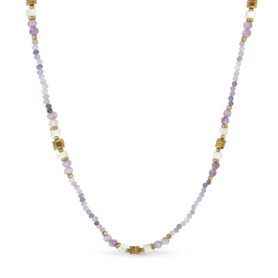 Gold Trip Women's White / Purple / Gold Amethyst Gemstone Necklace