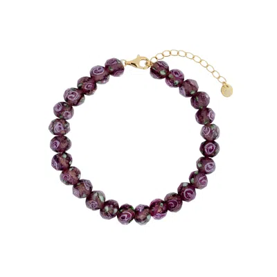Gold Trip Women's White / Purple / Gold Autumn Rose Glass Beaded Bracelet In Gold In Multi