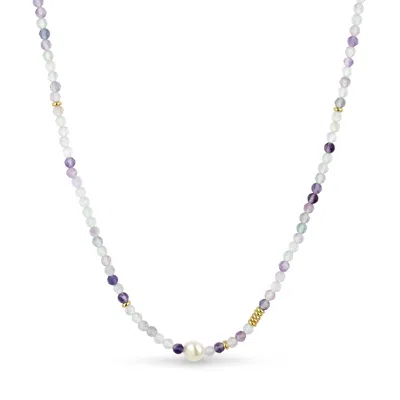 Gold Trip Women's White / Purple / Green Green & Lilac Pearl Necklace