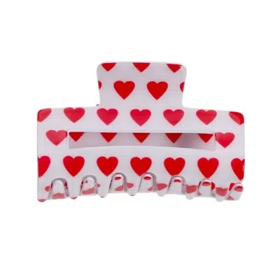 Gold Trip Women's White / Red White & Red Hearts Rectangle Claw Clip