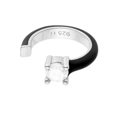 Gold Trip Women's White / Silver / Black Black Enamel Ear Cuff In Silver In Multi