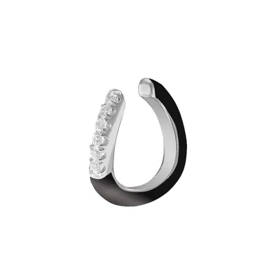 Gold Trip Women's White / Silver / Black Black Enamel Wave Ear Cuff Silver