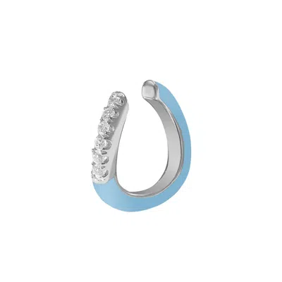 Gold Trip Women's White / Silver / Blue Blue Enamel Wave Ear Cuff In Silver In Multi