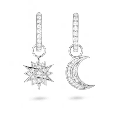 Gold Trip Women's White / Silver Celestial Moon & Star Huggies In Silver