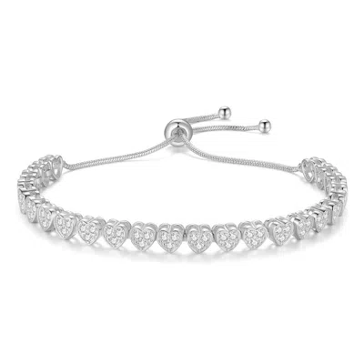 Gold Trip Women's White / Silver Crystal Heart Slider Bracelet In Silver